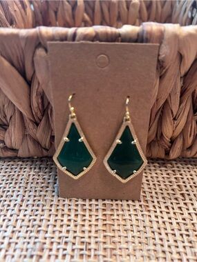 Kendra Scott Emerald Green & Gold Tone Wire Drop Earrings